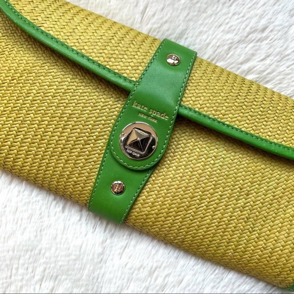 Kate Spade Wicker Clutch with Green Leather Accents - Picture 14 of 16